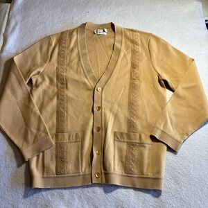 St Croix Knits Vintage Mens Tan Button Front Cardigan Sweater Large USA Made